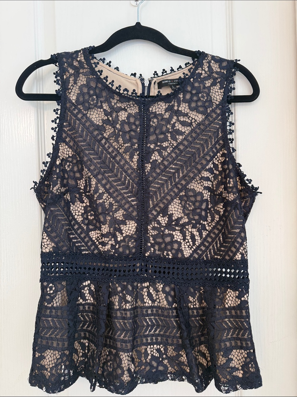 Sleeveless Navy Lace Peplum Top - Unknown Brand